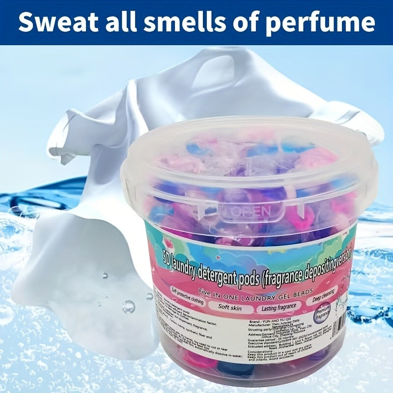 5-in-1 Laundry Powder Pods, Powerful Stain Remover, Long-Lasting Fragrance, Color Care, Concentrated Laundry Liquid, Fabric Softener Beads, Compatible with Washing Machines, Multi-Functional Detergent for Busy Families