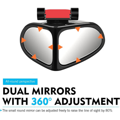 2 PCS Car Blind Spot Mirrors, Dual-sided Wide Angle Rearview Auxiliary with 360 Degree Adjustment, ABS Anti-collision Housing and HD Glass Design, Snap-on and Adhesive Mounting Mirror (Black)