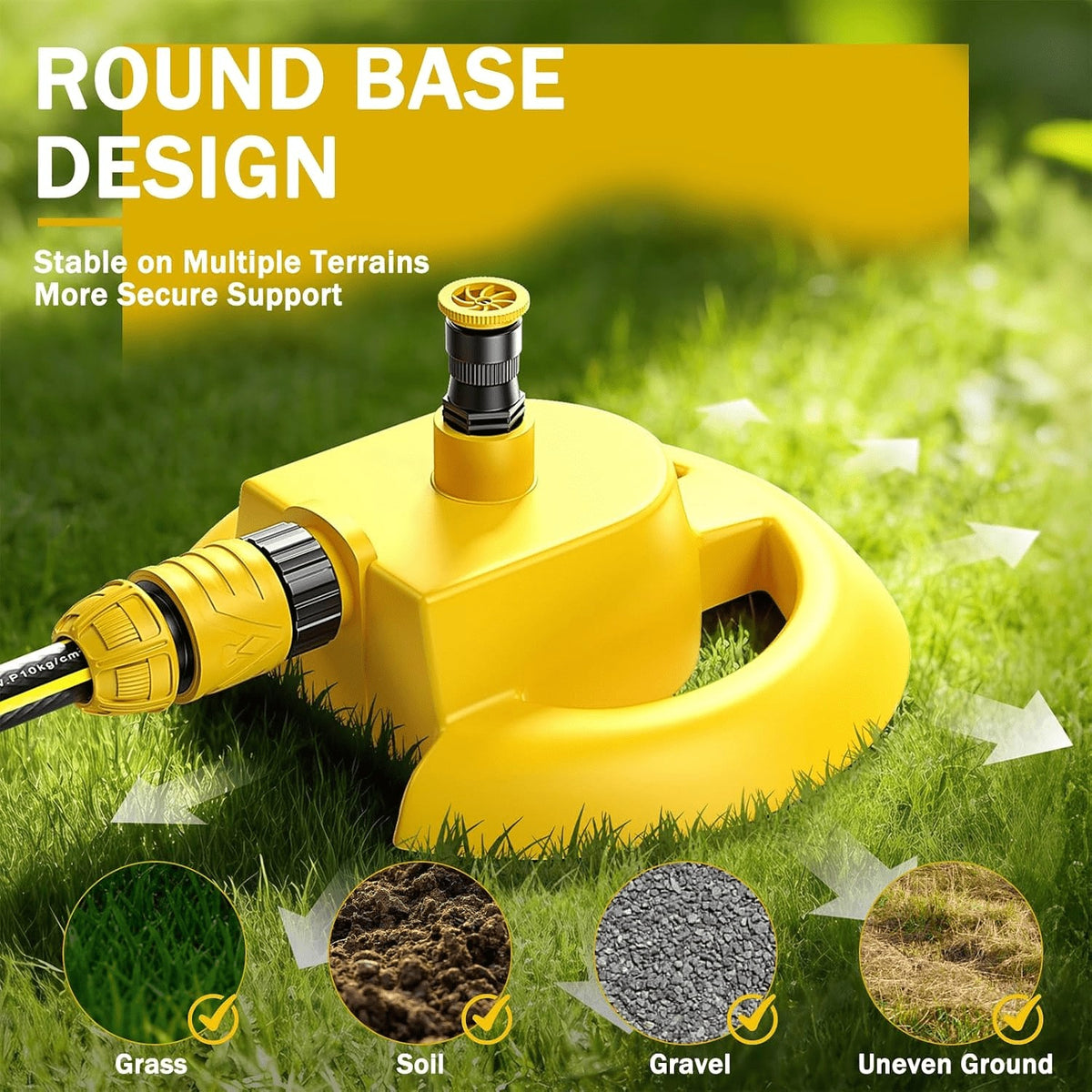 Garden Sprinkler with Hose Set, 360° Automatic Rotating Water Sprinkler with 20m PVC Hose Pipe & 1/2' Connectors, Yellow Black ABS Plastic, for Yard Lawn Irrigation Grass Watering
