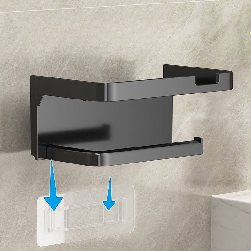 Toilet Paper Holder with Phone Shelf, Self-Adhesive or Screw-in Toilet Tissue Roll Holder Wall Mount, Rustproof & Multifunctional Bathroom Toilet Paper Holder Storage Dispenser