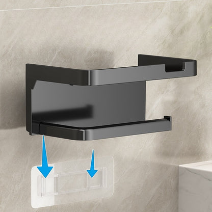Toilet Paper Holder with Phone Shelf, Self-Adhesive or Screw-in Toilet Tissue Roll Holder Wall Mount, Rustproof & Multifunctional Bathroom Toilet Paper Holder Storage Dispenser