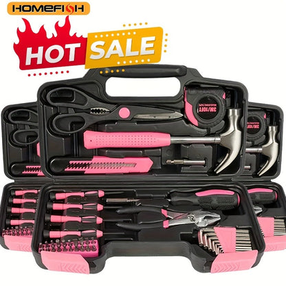 39-piece Pink Tool Set | Includes screwdriver, pantry knife, scissors, measuring tape, hammer, Allen wrench, and pliers | Suitable for home, garage, garden, office, and college dormitories | Ideal for women