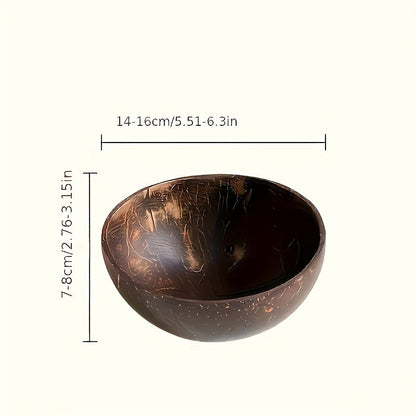 coconut bowls with wooden spoons -- Coconut shell bowls, suitable for serving yogurt, salad, or ice cream.