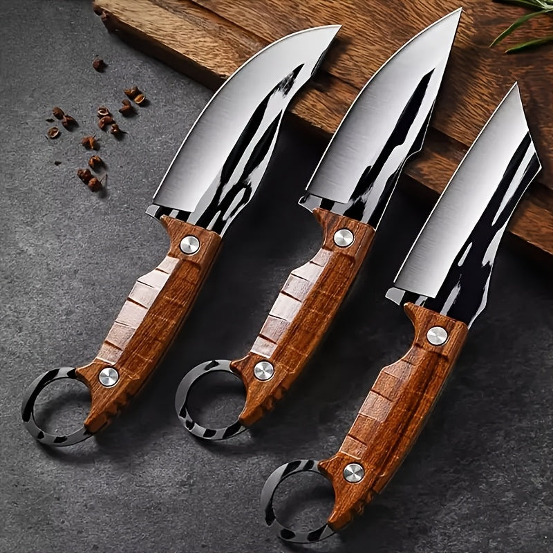 3-piece multifunctional boning knife set, specialized cutting tools, Japanese stainless steel cooking knives, ultra-sharp knives, chef's knives with sheaths, skinning knives for kitchens and butcheries, high-carbon steel meat knives for outdoor and b