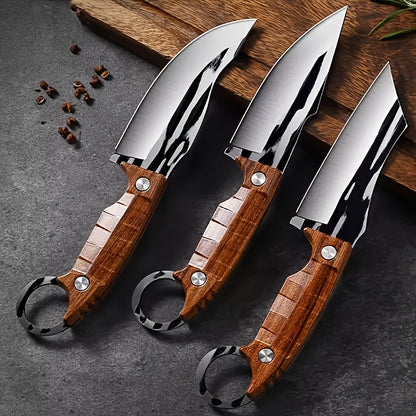 3-piece multifunctional boning knife set, specialized cutting tools, Japanese stainless steel cooking knives, ultra-sharp knives, chef's knives with sheaths, skinning knives for kitchens and butcheries, high-carbon steel meat knives for outdoor and b