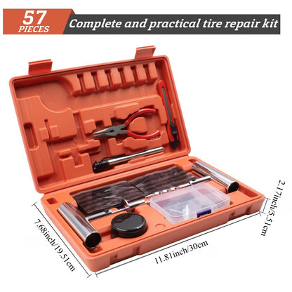 57-Piece Tire Puncture Repair Kit - Heavy-Duty Tire Inner Tube Repair Plugs for Off-Road Flat Tires, Automotive 4WD, and Motorcycle - Includes Storage Case