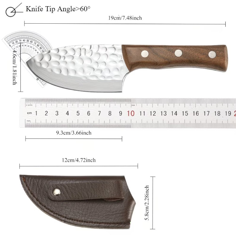 Small wooden handled meat cleaver, Stainless Steel Outdoor Camping Chef's Knife, Ideal for cooking and camping, kitchen knife, fishing gear.