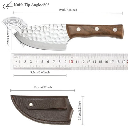 Small wooden handled meat cleaver, Stainless Steel Outdoor Camping Chef's Knife, Ideal for cooking and camping, kitchen knife, fishing gear.