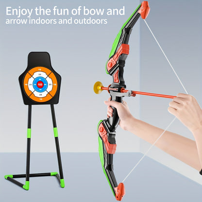 Bow and Arrow Set for Kids, 1 Pack LED Light Up Archery Set with 10 Suction Cup Arrows, Indoor and Outdoor Toy for Boys Girls Age 4-12 with Standing Target&1 Quivers