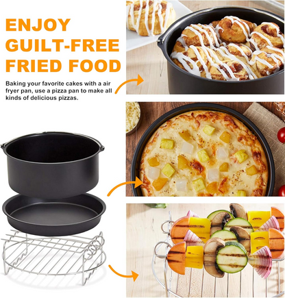 8 Inch Air Fryer Accessories Set of 8 for 3.5Qt-5.8Qt Phillips Nuwave Gowise Gourmia Ninja Dash Air Fryer, with Egg Bites Mold, Pizza Pan, Cake Barrel, Skewer Rack, Silicone Mat, Air Fryer Liners