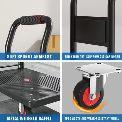 Heavy Duty Foldable Push Cart Dolly. Capacity | Upgraded Collapsible Hand Truck Folding Platform with Swivel Wheels | Flat Bed Moving Wagon | Space Saving Push Handle(35'' L x 22.5'' W)