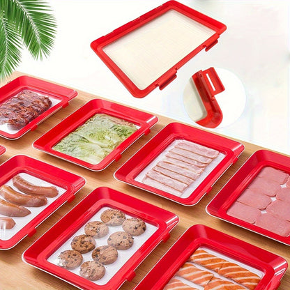 Food Plastic Preservation Tray, Stackable Food Tray Reusable Creative fresh tray storage for Food Preservation