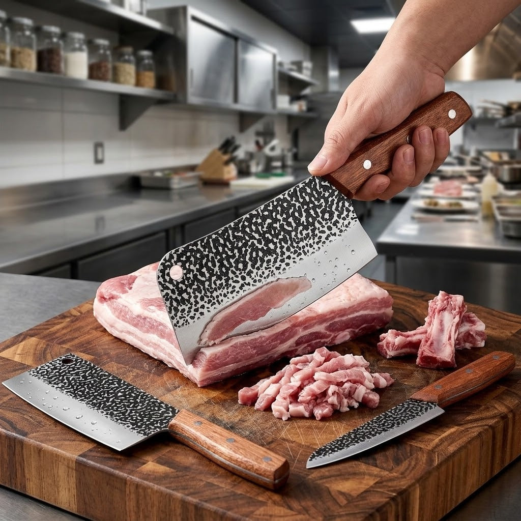 3-Piece Professional Kitchen Knife Set - Ultra-sharp high-carbon stainless steel chef's knife, carving knife, slicing knife, and utility knife, suitable for home and travel use, a perfect gift for men and an excellent Christmas present.