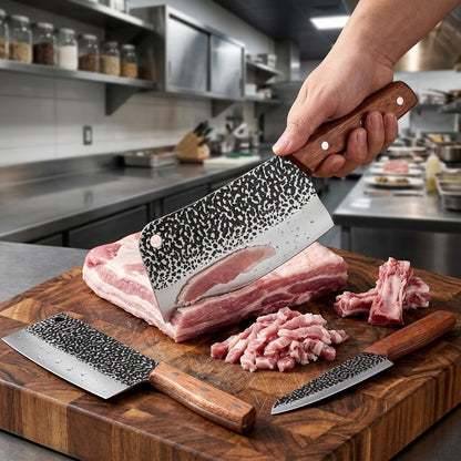 3-Piece Professional Kitchen Knife Set - Ultra-sharp high-carbon stainless steel chef's knife, carving knife, slicing knife, and utility knife, suitable for home and travel use, a perfect gift for men and an excellent Christmas present.