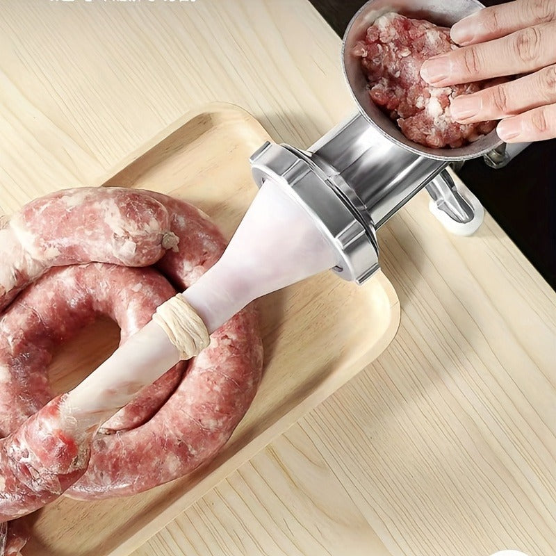 Manual Meat Grinder,304 Stainless Steel Hand Meat Grinder for Home Use, Food Grinder Manual Mincer Hand Crank with Sausage Funnels, Hand Operated Kitchen Tool for Pork, Chili, and Sausage, Silver