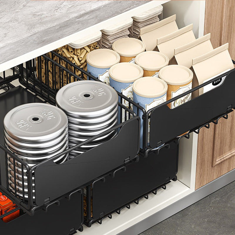 Foldable Expandable Pull-Out Basket - No Drilling Kitchen Under Sink Storage Rack, Pot and Pan Cabinet Organizer, Layered Drawer Shelf for Efficient Space Saving