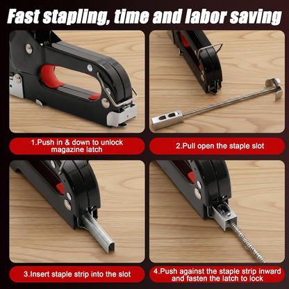 4-in-1 Adjustable Staple Gun,Manual Nailer with 800 Counts Staples,Upholstery Stapler Nail Gun for Fixing Material,Decoration,Carpentry,Furniture,Doors and Windows
