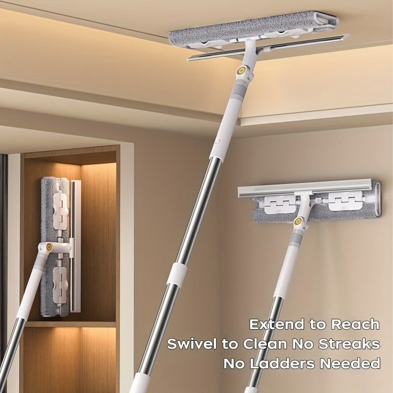 Window Squeegee Long Handle Window Cleaning Tool, 2/3 Section Extendable Pole Glass Cleaner with Microfiber Cloth Head, Adjustable Squeegee for Windows, Shower, Glass Doors, Home Cleaning