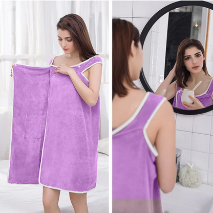Bathrobes Wearable Quick-Dry Shower Wrap for Women Soft Absorbent Towel Dress with Pocket Adjustable Spa Bathrobe Travel-Friendly Bath Wrap