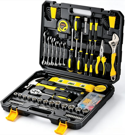 108 Piece Tool Set General Household Hand Tool Kit with Plastic Toolbox Storage Case Socket and Socket Wrench Sets(108-socket Set)