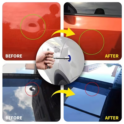 Car Dent Puller Paintless Dent Repair Kit, 18Pcs T-Bar Hand Tool Set with Blue Glue Tabs, Silver Stainless Steel & Blue Plastic, for Auto Body Fender Hail Damage Repair DIY Car Owners