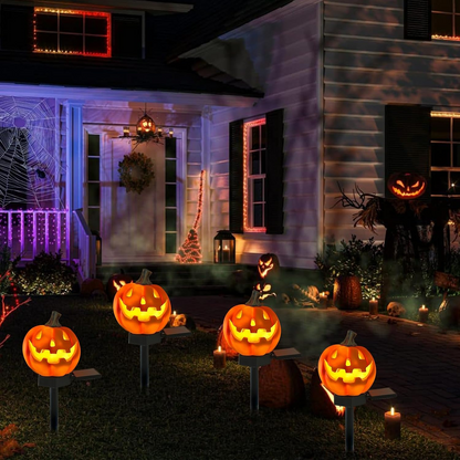 Solar Pumpkin Lights, 3 & 6 Pack 15.5"*3.15" Halloween Pathway Stake Lights Waterproof Solar Powered Jack-O'-Lantern, Orange & Black Plastic, for Outdoor Lawn Yard Garden Spooky Decor