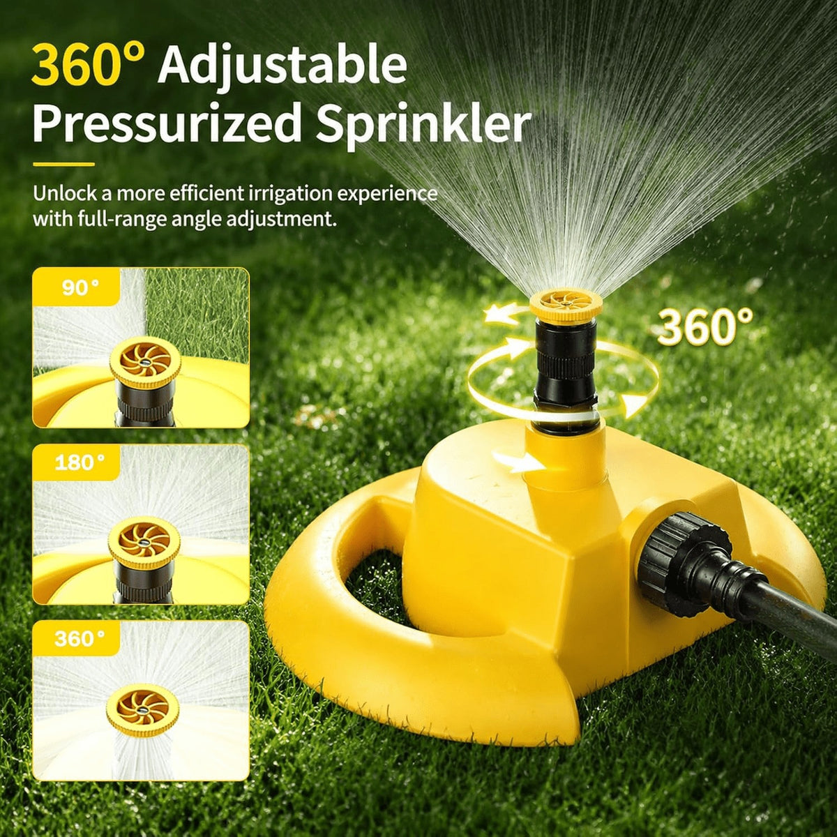 Garden Sprinkler with Hose Set, 360° Automatic Rotating Water Sprinkler with 20m PVC Hose Pipe & 1/2' Connectors, Yellow Black ABS Plastic, for Yard Lawn Irrigation Grass Watering