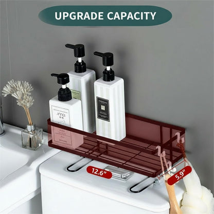 Over The Toilet Storage Rack - Bathroom Organizer Shelf, Floating Shelves with Hooks, No-Drill, Toilet Paper Holder for Restroom Bathroom Vanity Kitchen (Black, 1 Tier)