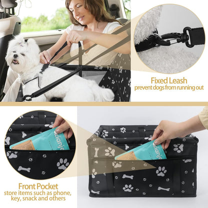 Dog Car Seat, Foldable Dog Car Booster Seat Waterproof Breathable Oxford Travel Bag for Small to Medium Dogs, Puppies, and Pets-Pattern Black