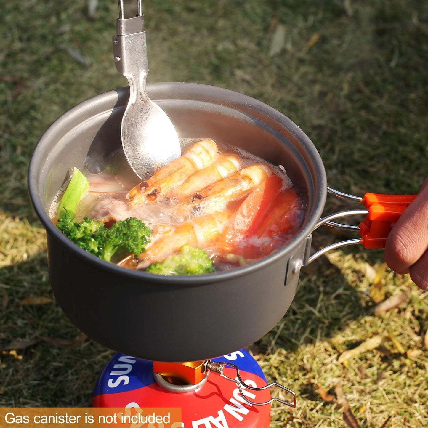 Portable Camping Cookware Set - Lightweight Aluminum Pot, Pan & 1.1L Kettle with Foldable Handles for Backpacking, Hiking & Outdoor Cooking - Non-Stick, Space-Saving for 2-3 People
