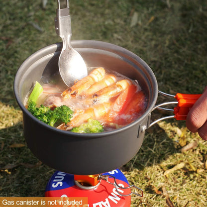 Portable Camping Cookware Set - Lightweight Aluminum Pot, Pan & 1.1L Kettle with Foldable Handles for Backpacking, Hiking & Outdoor Cooking - Non-Stick, Space-Saving for 2-3 People