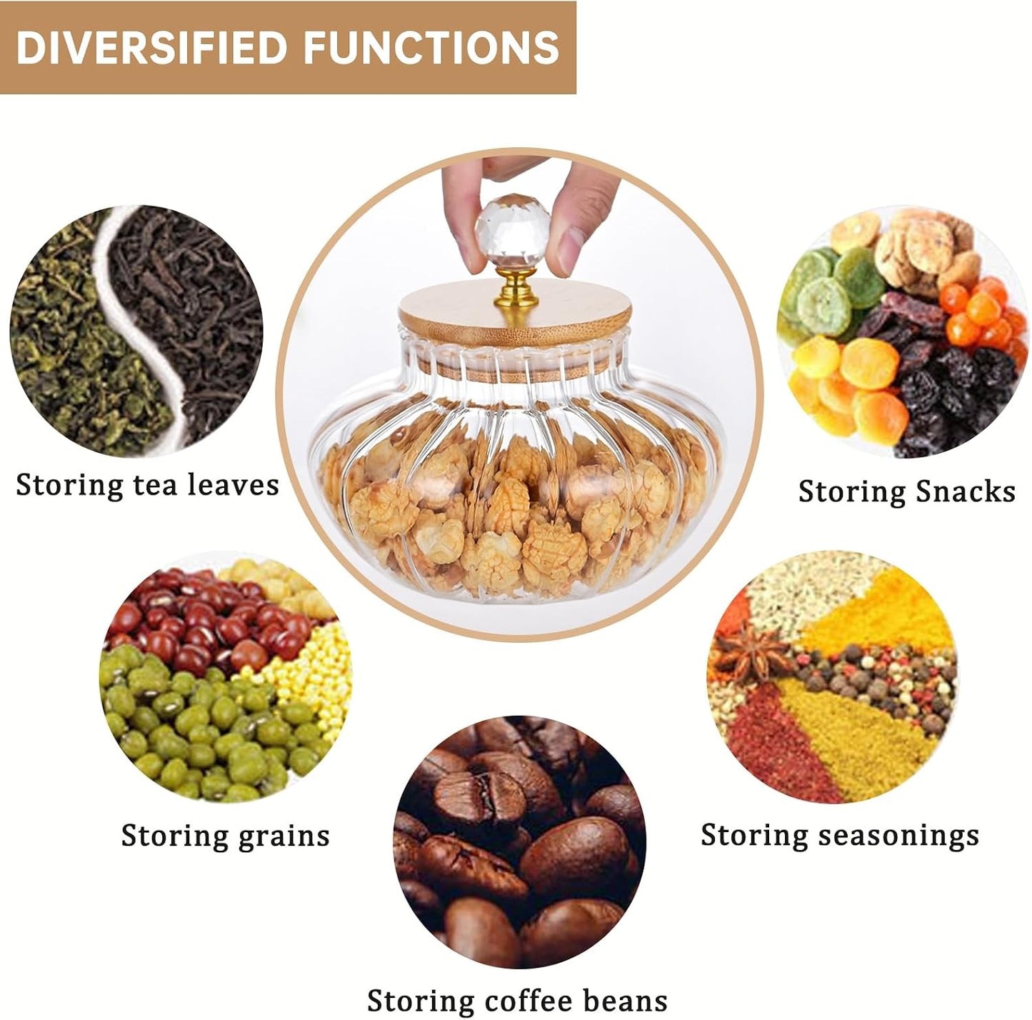 24 OZ Glass Cookie Jars with Lids Decorative Coffee Candy Canisters Halloween Pumpkin Shaped Food Storage Jar with Bamboo Lids Kitchen Jars for Nuts Spice Beans Tea Snack