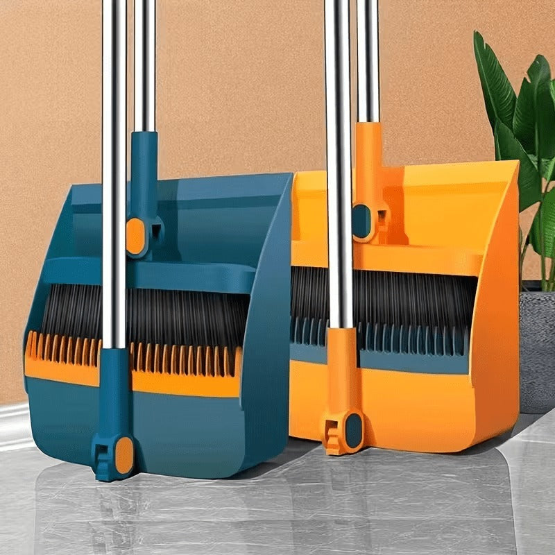Broom and Dustpan Set, Long Adjustable Handle Broom Dustpan Combo with Dustpan Teeth to Clean Hair Suitable for Home Kitchen Office Hall Floor