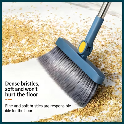 Broom and Dustpan Set, 2Pcs Long Handle (38.2"*9.8") Upright Standing Broom with Dustpan Teeth Self Cleaning, Blue & Yellow Stainless Steel, for Home Kitchen Office Floor Cleaning