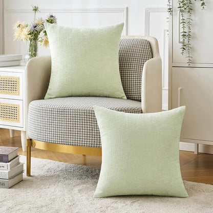 Soft Chenille Throw Pillow Covers Light Green 18x18 Inch Pack of 2 | Modern Home Decor, Classic Decorative Pillows, Solid Dyed Cases, Boho Couch Cushion Covers for Sofa Bed Living Room