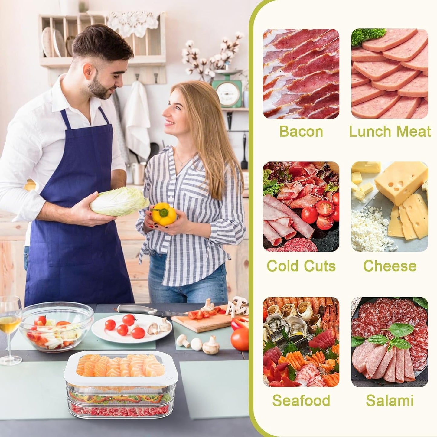 3 Layer Stackable Deli Meat Container with Drainage Groove and Silicone Lid, Clear Refrigerator Storage Containers for Lunch Meats, Cold Cuts, Bacon, Cheese.