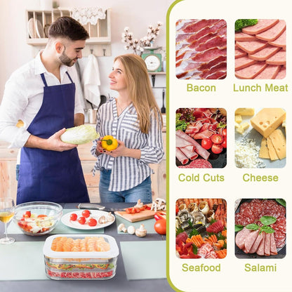 3 Layer Stackable Deli Meat Container with Drainage Groove and Silicone Lid, Clear Refrigerator Storage Containers for Lunch Meats, Cold Cuts, Bacon, Cheese.