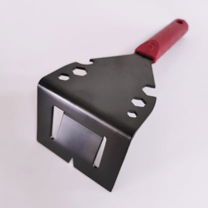 Trim Puller Tool, Multi-Function Pry Bar Nail Puller with 90 Degree Angled Scraper Blade & Hex Wrench Slots, Red & Black High Carbon Steel, for Baseboard Molding Tile Floor Removal DIYers Builders
