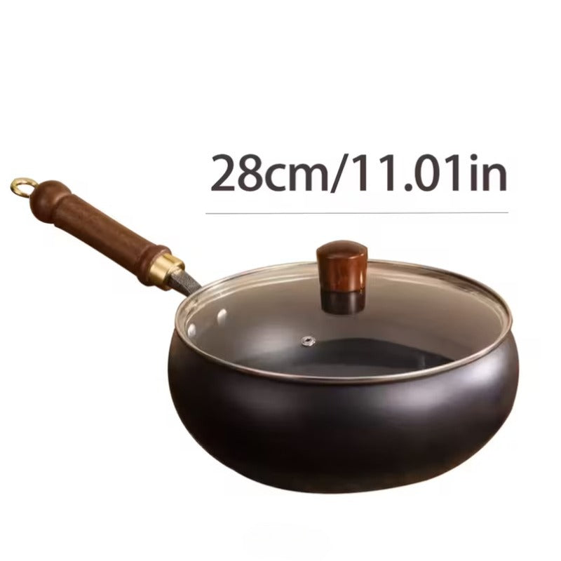 Handcrafted Traditional Cast Iron Skillet with Mirror Non-Stick Coating - Splash-Free Design, Rust Resistant, Durable Structure for Even Heat Distribution - Essential for Healthy Cooking in the Kitchen