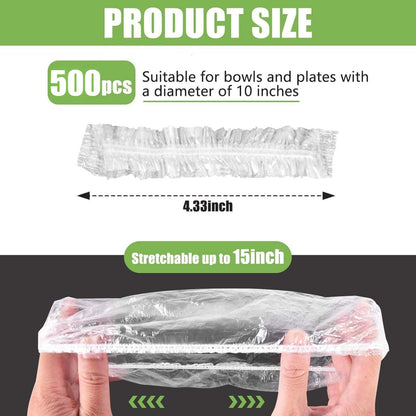 500 Pcs Plastic Wrap Food Dish Bowl Covers, Elastic Thickened Shower Caps for Sourdough Bread Proofing Stretch for Keeping Food Fresh And Dust Away