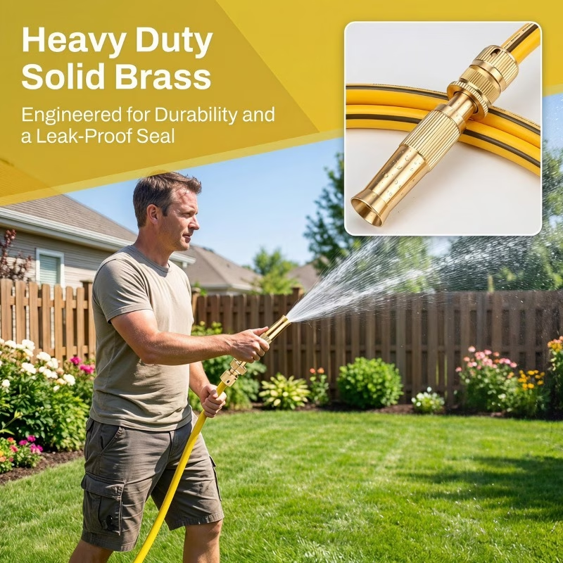Garden Hose Nozzle, 16.4ft Garden Hose Kit with Adjustable Brass Spray Gun, Universal Connector and Metal Water Hose Fitting, Quick Connect Watering Tool for Garden Irrigation, Car Washing, Patio and Yard Cleaning