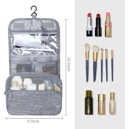 Large Capacity Toiletry Bag Travel Bag with Hanging Hook for Men and Women Waterproof Travel Cosmetic Bag Bathroom Storage Bag for Brushes Set,Full-Sized Shampoo,Toiletries,Accessories-Grey