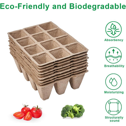 10 Pack Seedling Starter Trays - 120 Cells,Biodegradable Seed Starter Trays for Seedlings,Eco-Friendly Peat Pots