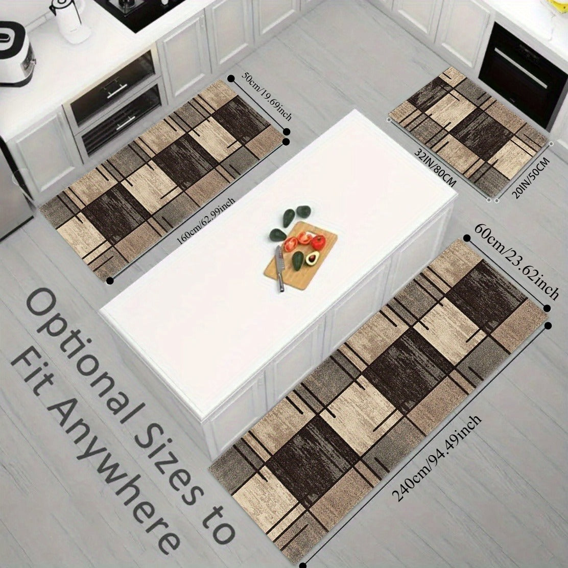 Rug Hallway Runner Rug Washable Kitchen Runner Rugs with Rubber Backing Brown Plaid Vintage Rug for Entryway Indoor, Kitchen, Laundry, Bedroom