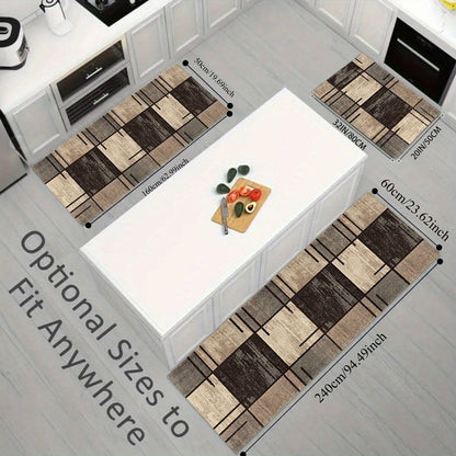 Rug Hallway Runner Rug Washable Kitchen Runner Rugs with Rubber Backing Brown Plaid Vintage Rug for Entryway Indoor, Kitchen, Laundry, Bedroom