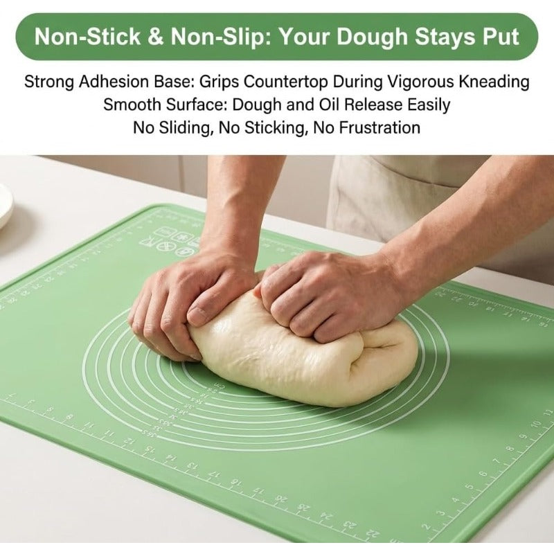 Silicone Baking Mat, 28" x 20", Extra Thick Non Slip Pastry Mat with Measurements, Food Grade Dough Rolling Mat with Raised Edge and Scraper for Bread Pizza
