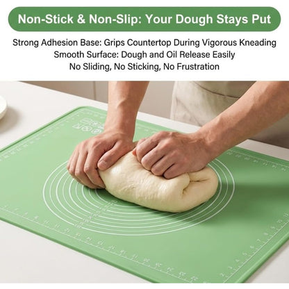 Silicone Baking Mat, 28" x 20", Extra Thick Non Slip Pastry Mat with Measurements, Food Grade Dough Rolling Mat with Raised Edge and Scraper for Bread Pizza