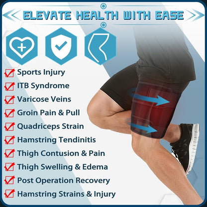 Adjustable Thigh Brace, Hamstring Compression Wrap, Thigh Compression Sleeve, Quad and Upper Leg Brace for Men & Women