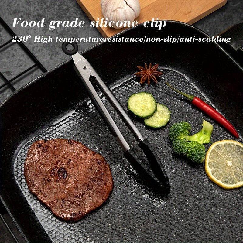 3PCS Kitchen Tongs with Silicone Tips for Cooking Serving 7, 9, 12 Inch, Heavy Duty Stainless Steel Locking Tong for BBQ, Grilling Steak, Salad, Toast, Pasta