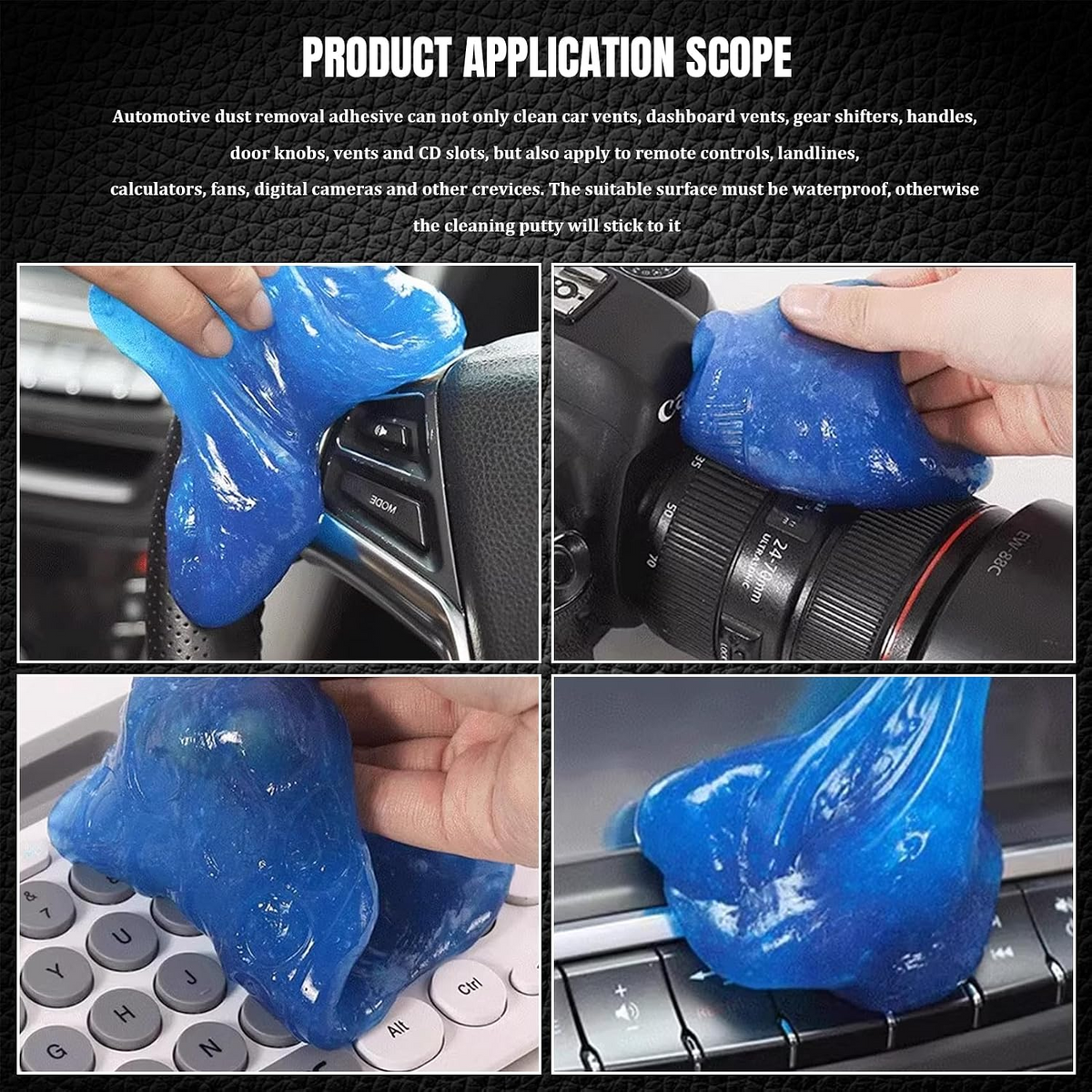 4PCS- Car Cleaning Gel, 160g Jar Dust & Crumb Cleaner for Air Vent Crevices Reusable Non-Sticky Compound, Blue Soft Slime, for Car Interior Console Keyboard Electronics Car Owners